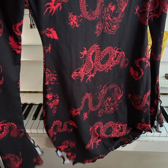 SHEIN Black and Red Dragon Print Midi Dress XS - Picture 12 of 15